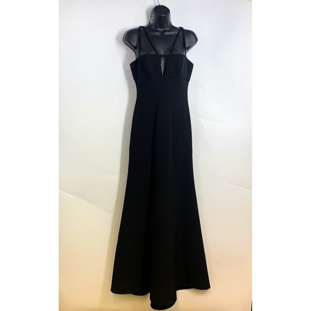 BCBGMAXAZRIA Womens Black Strappy V-Neck Full Length Evening Gown Dress Size 02